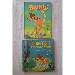 2 Disney Bambi 1984 Fragrant Forest 1975 Scratch Sniff Golden Vintage Book Lot